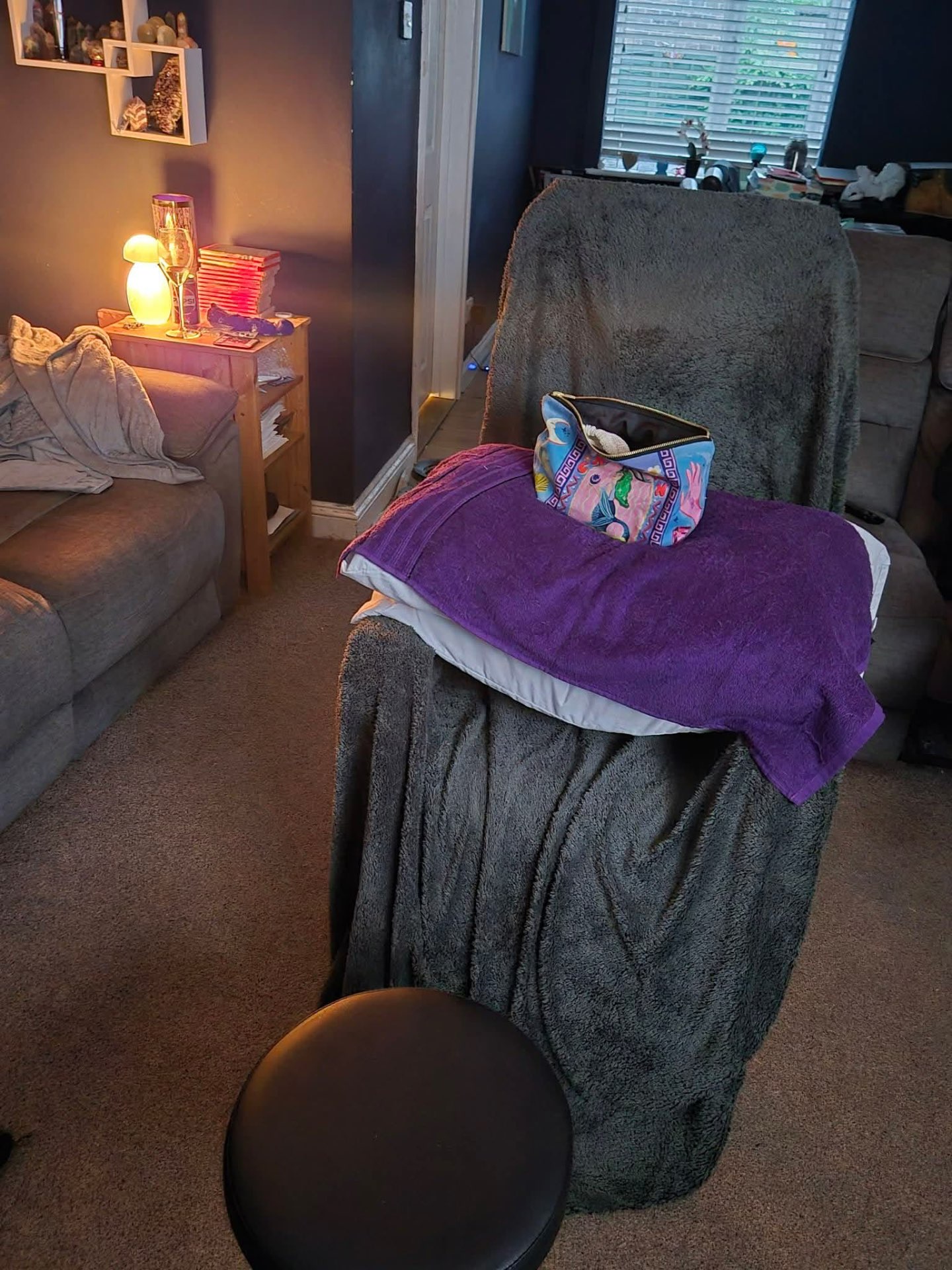 Charlotte's home treatment space set up for a session